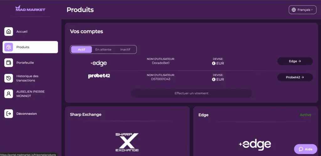 Interface du broker MadMarket regroupant plusieurs bookmakers sharps sur une seule plateforme